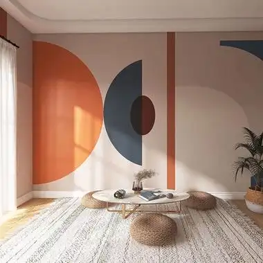 北欧几何墙纸网红客厅卧室床头沙发背景墙壁纸莫兰迪橙色拼色壁画