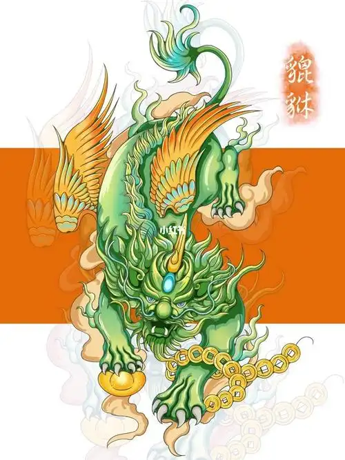 国潮系列插画五瑞兽貔貅