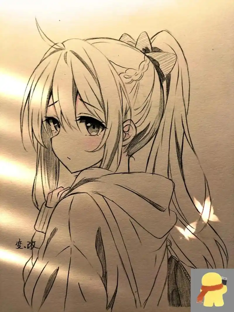 扎高马尾女生绘画过程