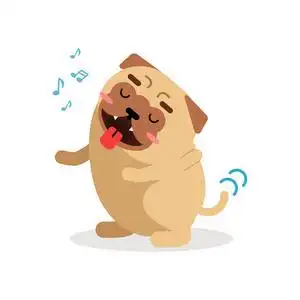 摇尾巴可爱的卡通哈巴狗狗性格摇尾巴,唱歌矢量图照片