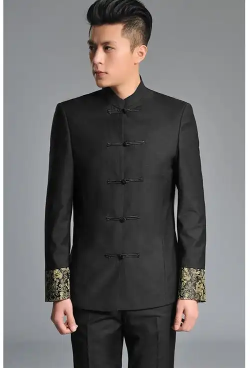 恒源祥同款2021秋季上新青年中式汉服唐装男士中山装套装修身立领盘扣