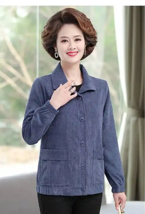 俞兆林妈妈装夹克灯芯绒短款外衣4050岁中女休闲春秋装中老年人外套