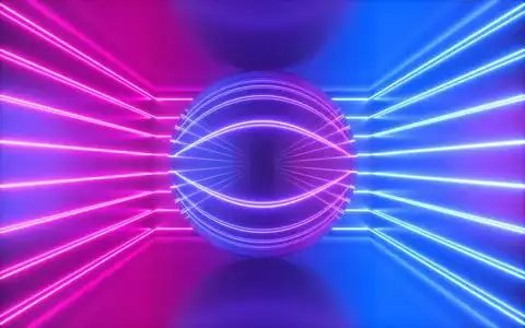 粉色立体盆景舞台3d渲染,粉色霓虹线,空房内球,虚拟空间,紫外线,80