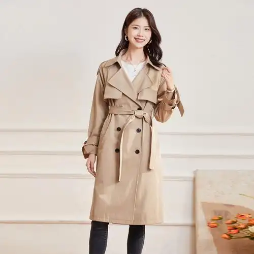 风衣春秋2022年新款欧美风英伦时尚中长款收女装风衣