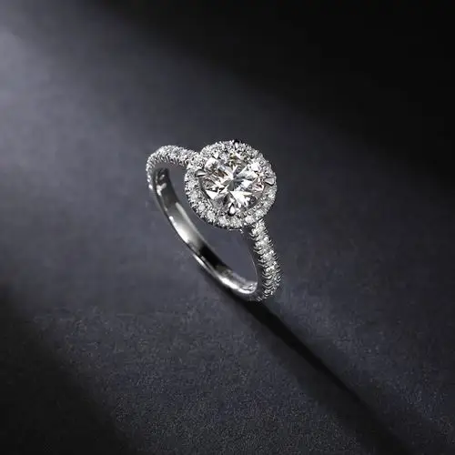 cvd人工合成钻石培育钻石戒指一克拉18k白金围钻求婚女戒加工定制