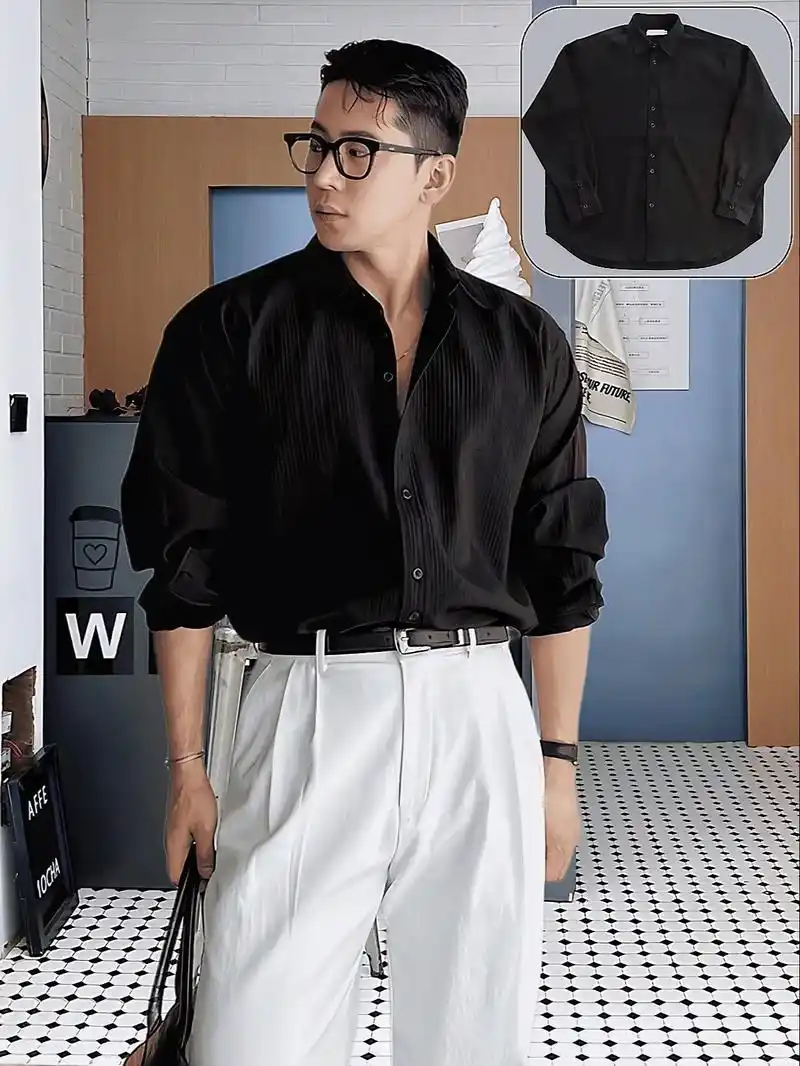 硬汉韩系高级感竖条纹理轻熟风衬衫