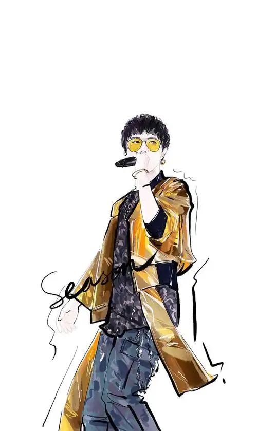 高清手机壁纸丨手绘华晨宇卡通丨扎心情感短句