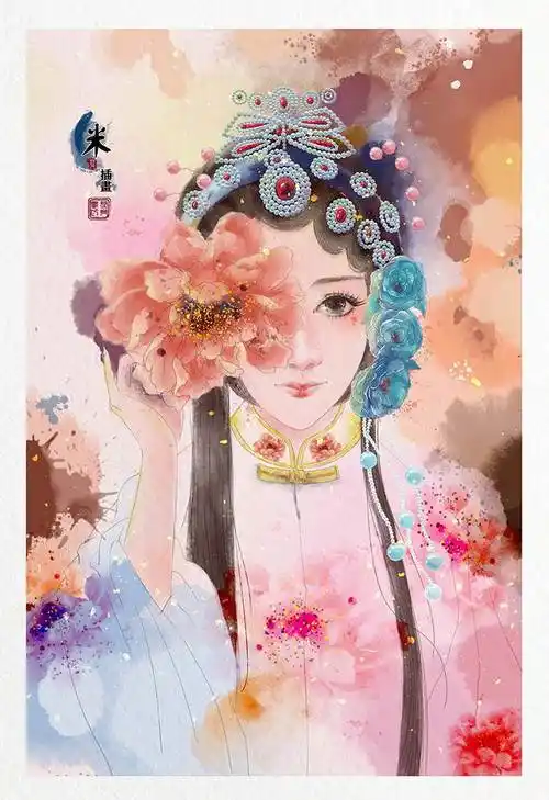 简单戏曲人物水彩画 中国风戏曲人物水彩画