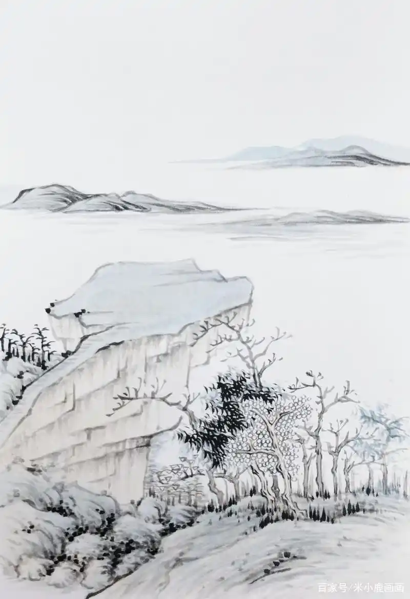 山水小品高清步骤图,技法讲解