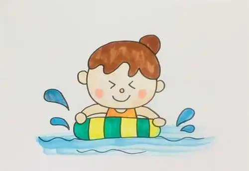 儿童画海边游泳简笔画