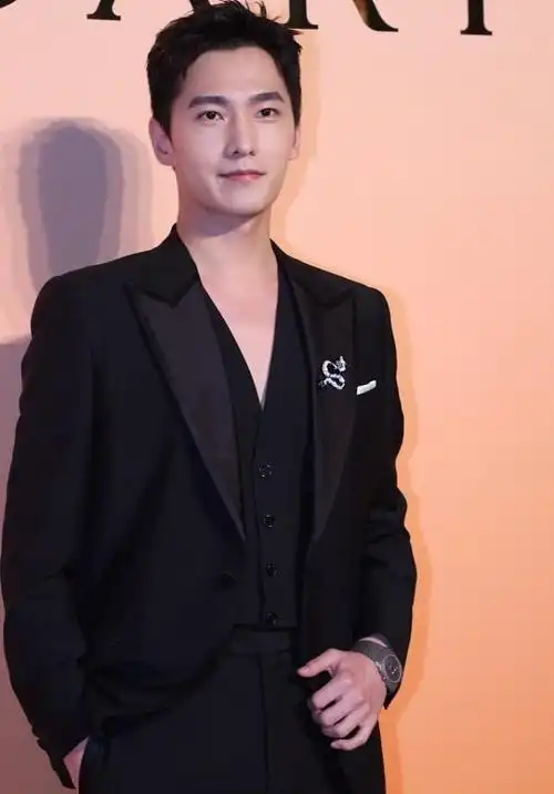 杨洋有成熟男人的样子了穿黑色西装配胸针绅士感藏不住了