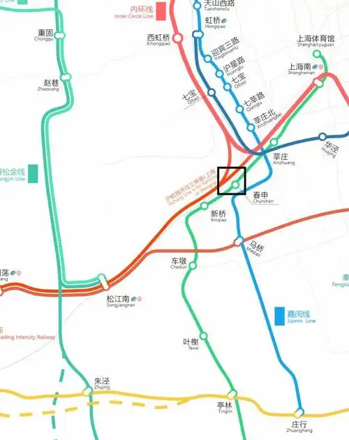 上海轨道交通嘉闵线入松江区的南段:只有国铁站,无市域铁路站场