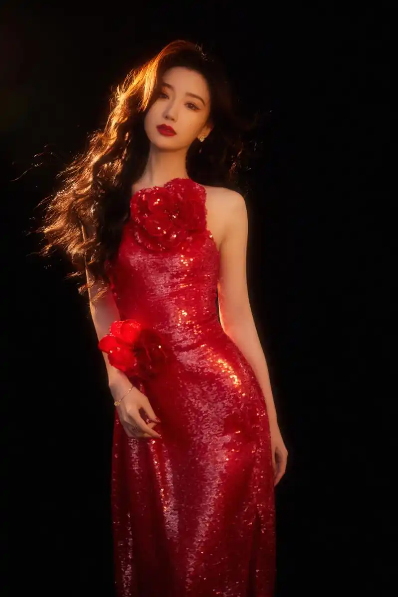 毛晓彤这件红色亮片礼服,看起来非常的精致奢华.