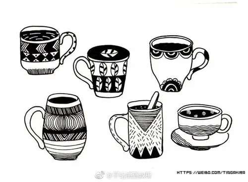 手绘黑白日用品.(作者:@桃涩桃涩)