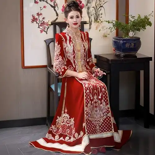 嫁衣龙凤褂修身秋季喜服结婚敬酒礼服中式重工秀禾服新娘2023新款