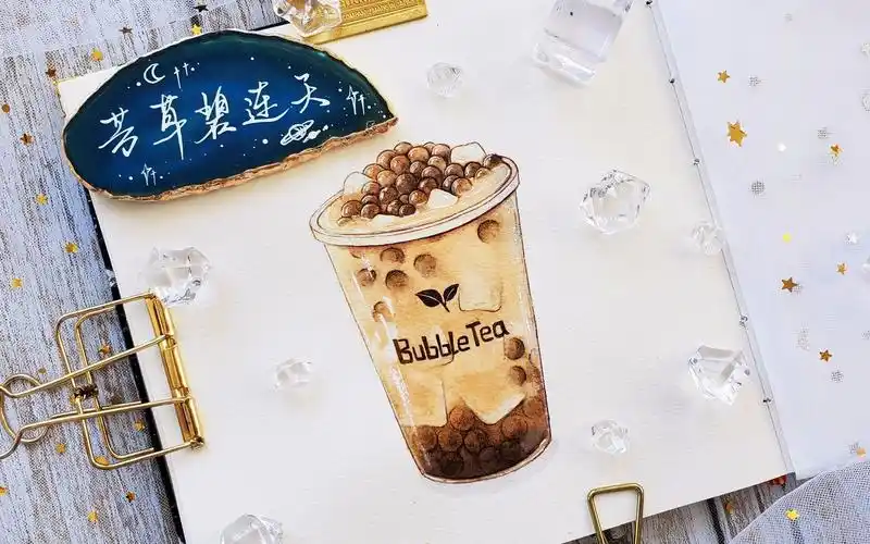 水彩夏日必喝的饮料是什么奶茶珍珠奶茶原创戒不掉的奶茶绘画视频过程