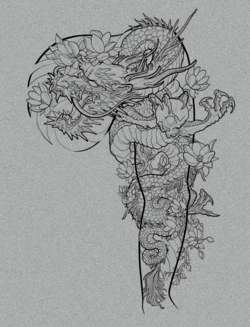 花臂龙线条图#纹身 #纹身刺青 #tattoo #纹身手稿 - 抖音