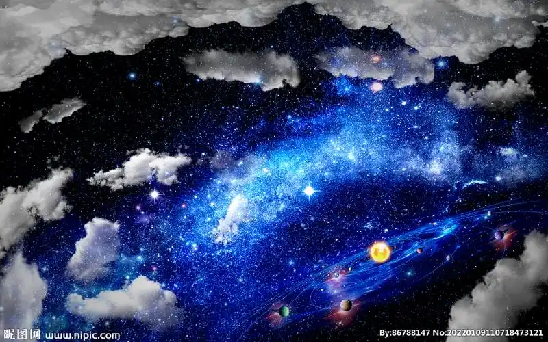 蓝天白云星空天顶画图片