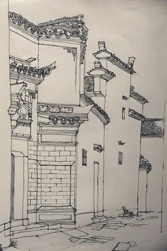 徽派建筑 旅行写生|插画|插画习作|冬不台风 - 原创作品 - 站酷