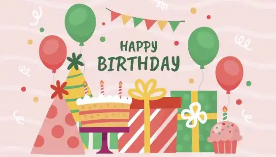 逼真的条纹气球生日快乐背景矢量素材aieps