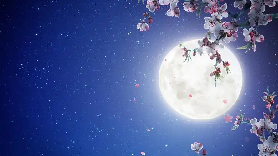 中秋佳节赏月赏桃花蓝色星空创意背景中秋节中秋节背景[mp4 gif]
