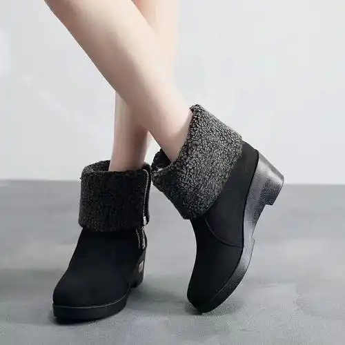 女靴加绒加厚保暖时尚休闲中筒短筒两穿厚底坡跟马丁靴老北京布鞋