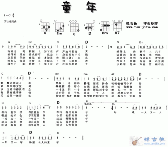 《童年》尤克里里弹唱谱