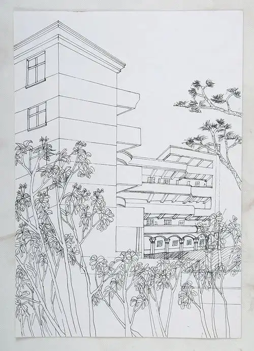 美丽校园一角中学生简笔画