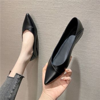 葛诺高铁乘务员鞋女平跟黑色平底鞋女上班久站职业工作鞋通勤软底软皮