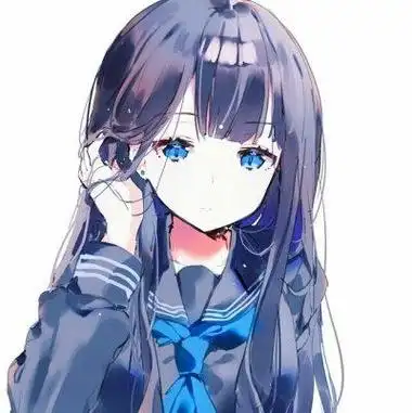 二次元少女黑色长发蓝瞳校服头像蓝色系