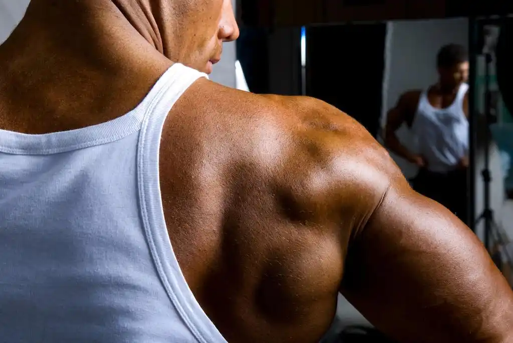 美丽背部肌肉的年轻人.