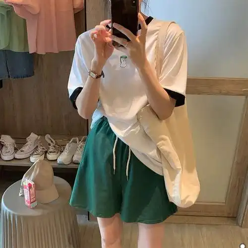 2021夏装ins鬼马少女穿搭洋气t恤网红小个子高腰休闲裤炸街套装女