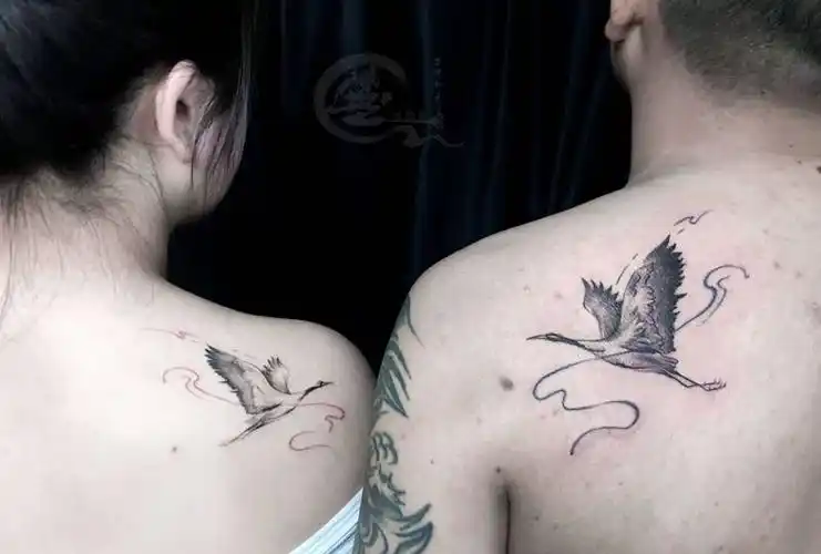 情侣纹身,鹤纹身图片_肩部纹身图案