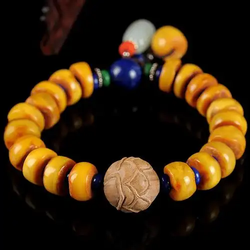 27.44克 12mm 天然蜜蜡随形片珠手链 沉香顶珠 *4607*