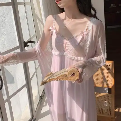 紫澜—2023直播爆款睡衣女莫代尔网纱短袖宫廷风蕾丝家居服套装夏