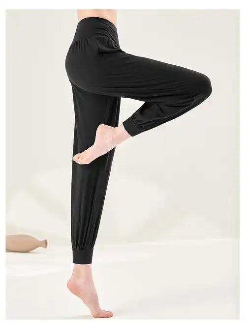 黑色宽松舞蹈萝卜裤练功服女形体灯笼裤子拉丁瑜伽跳舞服装秋冬季黑色