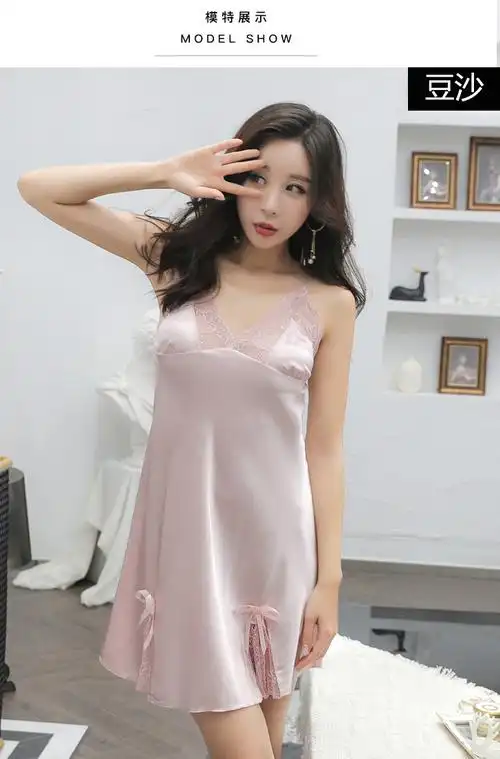 夏季吊带睡裙冰丝女性感睡衣露背诱惑蕾丝睡裙丝绸家居服