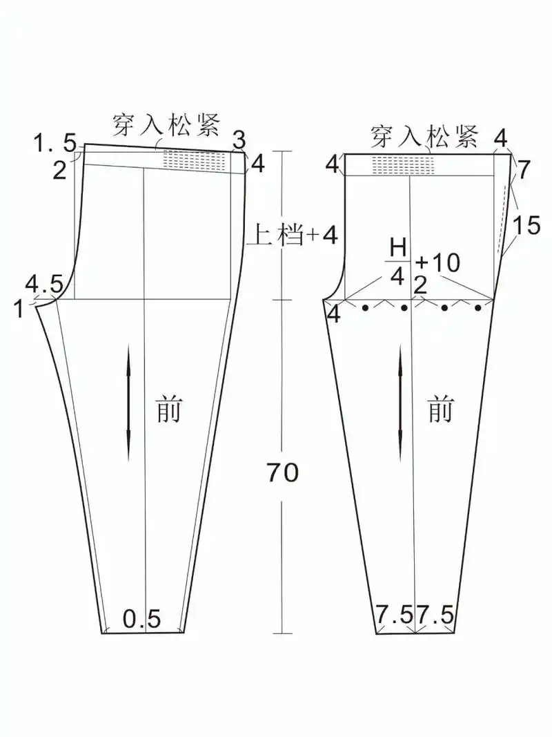 松紧裤制版打样裁剪图纸 浅浅的分享一下松紧裤的纸样 注意点: 166