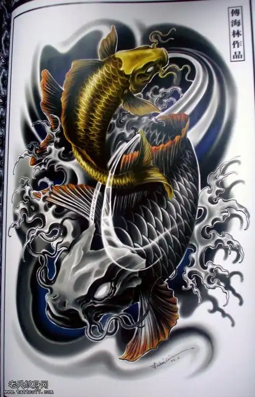 一款满背鲤鱼纹身图案