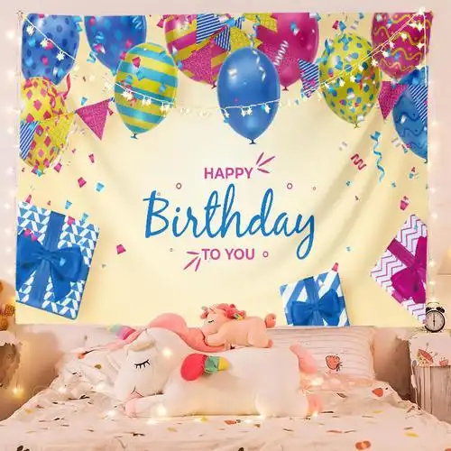 生日背景布生日快乐挂布可爱卡通派对装饰布网红墙布挂毯代发 图片