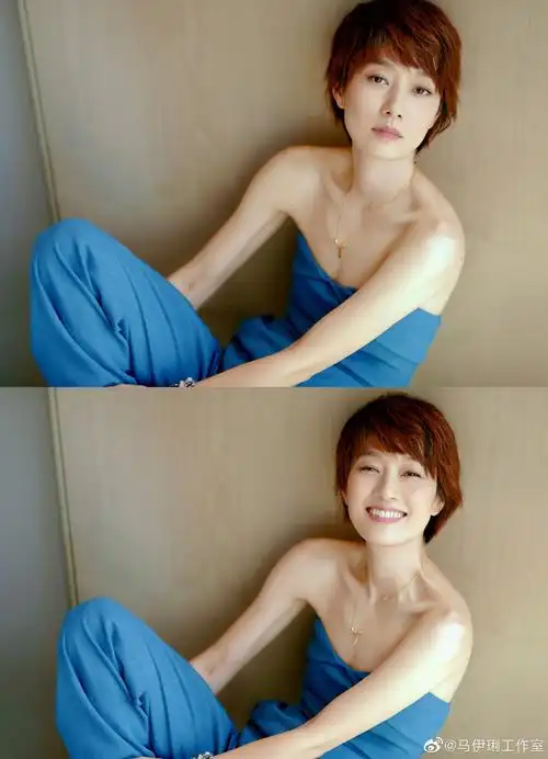 马伊琍穿抹胸装露事业线笑容灿烂率性自在
