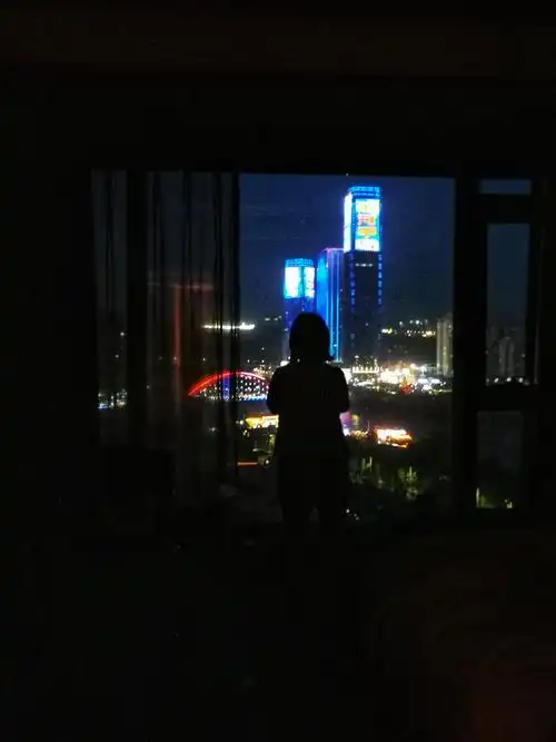 夜晚宾馆的窗外挺美的.