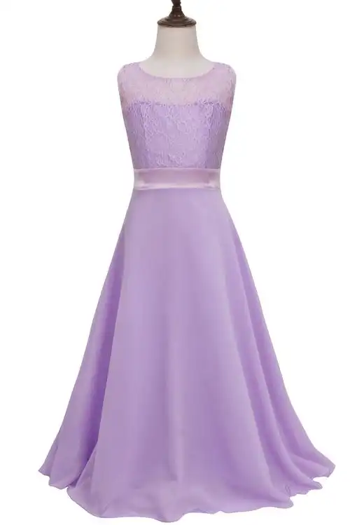 iefiel 淡紫色女童蕾丝礼服裙长裙