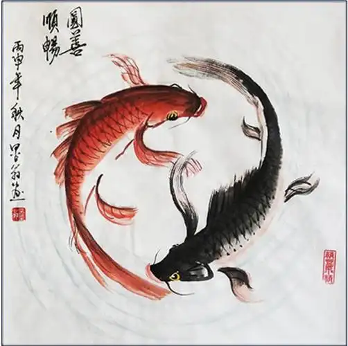 梦幻双鱼星座拟人图_朱耷 双鱼图_国画双鱼太极图