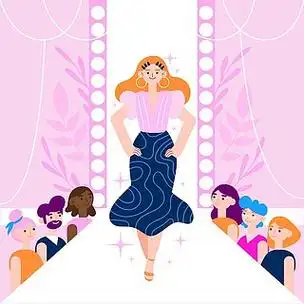 平面手绘时装秀跑道卡通潮流美女图片潮流站姿女生酷穿搭服装手绘海报