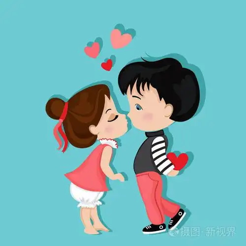 男孩和女孩接吻.爱卡