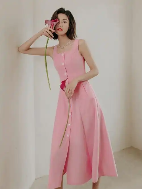 夏日连衣裙法式少女感粉色连衣裙太让我心动