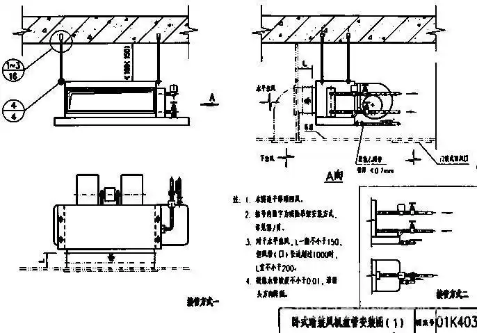 风机盘管几种常见的安装示意图