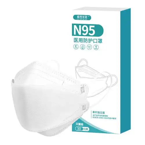 蓝湾贝舒白色款n95柳叶型医用防护口罩60只视频