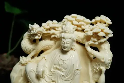 文玩猛犸象牙工艺品大师手工观音菩萨小摆件猛犸牙雕冰料一体整料佳品